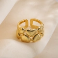 Bague ouverte double cœur plaquée or poli au design géométrique minimaliste pour femme - Ouvert Réglable / Multi-Cœur Creux / Doré