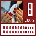 Short square deep red glossy press-on nails set including 24 pieces in various sizes - Glossy Wine Red Squoval Style (C005)