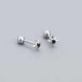 S925 sterling silver eight-pointed star screw back earrings with black zircon stones - White Gold (Black Stone)