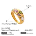 18k gold plated wide stainless steel ring with multi-colored zircon stones and sizing guide - Multicolor Wide Band Studded Style (JDR2403017-7)
