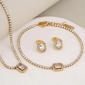 Luxe gold stainless steel jewelry set with round and square zircon tennis chain design - Gold Square