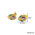 Art Deco gold snake earrings with oval purple amethyst and green marquise gems - Snake Head Design Gold Stud Earrings (8918) / Gold