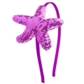 Sparkly purple starfish headband for kids with sequins and fabric wrap on white background - Purple