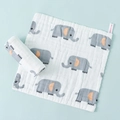 Soft 6-layer cotton baby muslin square with cute grey cartoon elephant prints - Bella Elephant