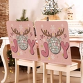 Pink Christmas chair covers with reindeer antlers and disco ball JOY print, set of 2 - Disco Ball and Antlers (YT02-9)