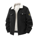 Schwarze Herren-Cordjacke mit weißem Sherpa-Futter und Brusttaschen für den Herbst - S / Schwarz