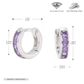 Détails des boucles d'oreilles en argent avec zircon violet, dimensions et poids inclus - Argent 925 Plaqué Argent - Zircone Violette