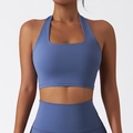 Soutien-gorge de sport dos nu bleu gris avec col carré et large bande pour yoga et fitness - Bleu