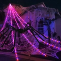 Giant Halloween spider web with purple LED lights and oversized plush spider house decor - 250 LED Purple Orange Web + 1.5m Non-Glowing Spider