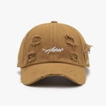 Distressed mustard yellow baseball cap with Asher embroidery and metal rings details - Ginger Yellow
