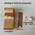 Handmade woven gift basket set with gold ribbon, pearl button, and kraft thank you tag - Antique Gold Accessories