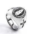 Anello hip hop con rilievo Maria e cristalli scintillanti in acciaio inox argento - US 7 / Color Acciaio