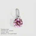 6x6mm stainless steel pendant with round faceted light rose pink birthstone inlay - 6x6mm / October Pink - Silver