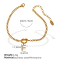 Gold stainless steel bracelet featuring a rhinestone-encrusted letter F charm pendant - Letter F Rhinestone Gold Bracelet (SL100 White Rhinestone F)
