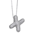 Silver 'X' alphabet pendant necklace with micro-paved zircons and fine chain - Letter X / Silver