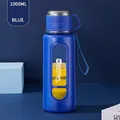 Μπλε θερμός 1000ML μεγάλης χωρητικότητας με ιμάντα μεταφοράς και διαφανές παράθυρο - 1000ml / Μπλε (Κοντό Φίλτρο)