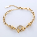 Elegant gold butterfly bracelet with crystal accents and matte beads on polished chain - Gold Bracelet