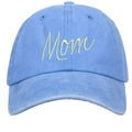 Detailed close-up of Mom 3D embroidery on light blue washed cotton baseball cap - Washed Sky Blue Mom Embroidery Baseball Cap