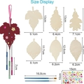 DIY leaf-shaped wooden chime kit for Easter with brushes, stickers, and size dimensions - 6Pcs Maple Leaf Kit