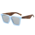 Modern square light blue sunglasses with tortoiseshell temples and grey tinted lenses - Blue Frame Grey Lens