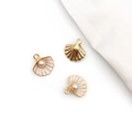 Pink shell alloy charm with pearl inlay and gold finish for DIY jewelry making - White