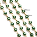 18K gold plated stainless steel chain with 6mm green enamel evil eye beads for DIY jewelry - Green-Gold