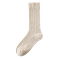 Breathable ribbed mid-calf socks in cream white color for women summer wear - One Size / Khaki