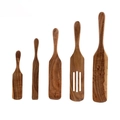 5-piece teak wood kitchen utensil set including spatulas and slotted spoons on white - Wooden Kitchen Utensil Set