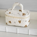 Gewatteerde witte make-uptas met berenprint en de tekst You make me smile - Beertje met Slabbetje Stijl