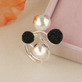Silver multi-layer spiral ring with polished beads and black pave crystal spheres - Spiral Black Silver Ball