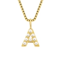 Vintage gold-plated stainless steel letter A pendant necklace with white pearls - Letter A / Letter A - Gold