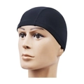 Black stretch fabric swim cap for adults made of durable polyester and spandex blend - Black Four-Needle Six-Thread