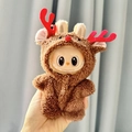 Labubu plush doll wearing a brown reindeer costume with red antlers variant - Red-antlered Reindeer Bodysuit / First And Second Generation Keychains Are Compatible With La Cloth Dolls. Dolls Not Included.