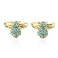 Detailed view of bee earrings in gold plating with turquoise stone and zircon accents - Gold-Bee-Turquoise