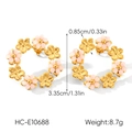 Detail view of gold flower hoop earrings with pink beads showing dimensions and weight - Pink Bead Gold Wreath Style (HC-E10688)