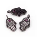 Hamsa Hand pendants in gun black finish with purple center stones and micro-pave zircons - Gunmetal