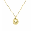 Close-up of minimalist 18k gold plated balloon-style pebble pendant with a fine cross chain - Necklace O