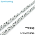 Silver Byzantine chain necklace with sandblasting finish, 450x6mm stainless steel - Necklace 45cm / 6mm Sandblasted Steel Color