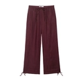 Pantaloni a gamba larga in lino bordeaux con coulisse in vita e lacci alle caviglie - XS / Pants