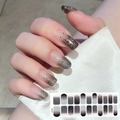 Black and silver gradient nail stickers with gold stars and glitter, model SS-071 - Black Silver Gradient Glitter Stars Style (SS-071)