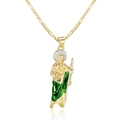 Sint-Judas hiphopketting in goud en groen email met gedetailleerde aureool hanger - Vergulde Koperen Halsketting (732)