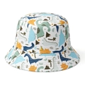 White cotton kids bucket hat featuring colorful cartoon dinosaur and volcano patterns - 51-52CM(2-4 Years Old) / Dinosaur Collection 2
