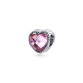 Pink heart-shaped crystal bead charm with silver metal border for DIY jewelry making - Heart Rose Quartz