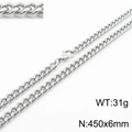 Chaîne cubaine en acier inoxydable argenté, 450mm x 6mm avec fermoir mousqueton - 45cm / Acier 6 mm