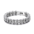 Silver retro bicycle chain bracelet in titanium steel with polished folding clasp finish - Bright Silver
