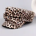 Faux leather leopard print newsboy cap with side bow detail and vintage silhouette - M (56-58cm) / Khaki Leopard (Bow)