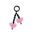 Handmade beaded keychain with pink heart pendants and black beads on white background - Pink Heart/Black Beads/Black Ring