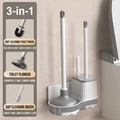 Grey 3-in-1 wall-mounted toilet brush and plunger set with long crevice cleaning tool - 3-in-1 Cleaning Set / Off-White Grey