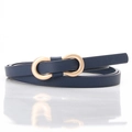 Slim dark blue PU leather belt for women with a gold infinity buckle on a white surface - Navy Blue