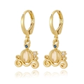 Fashionable golden pumpkin carriage earrings with white and blue zircon inlay for women - Pumpkin Carriage